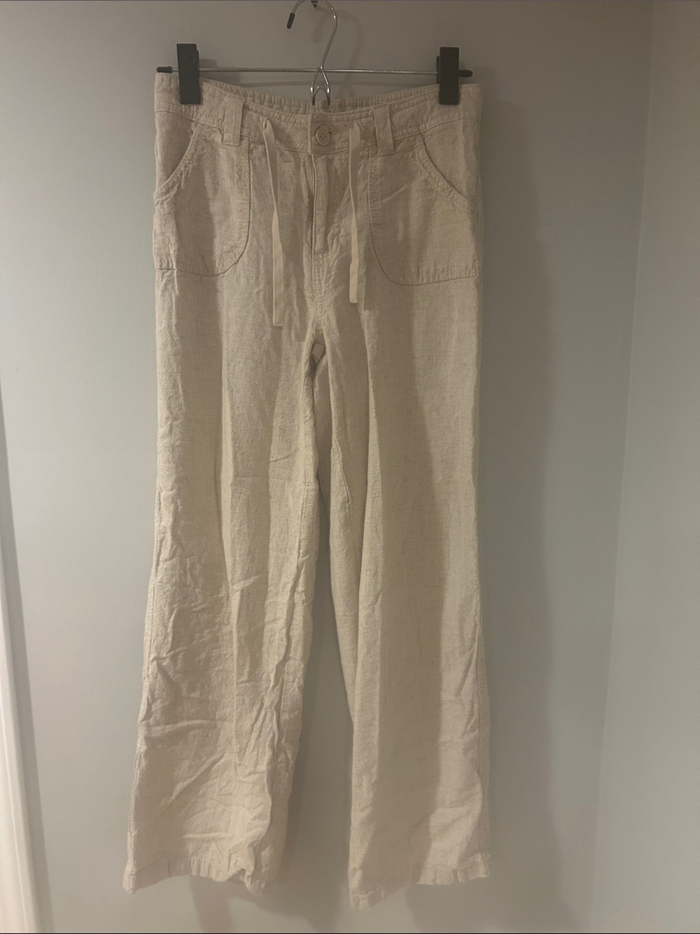 Divided Neutral Cream Drawstring Wide-Leg Chinos